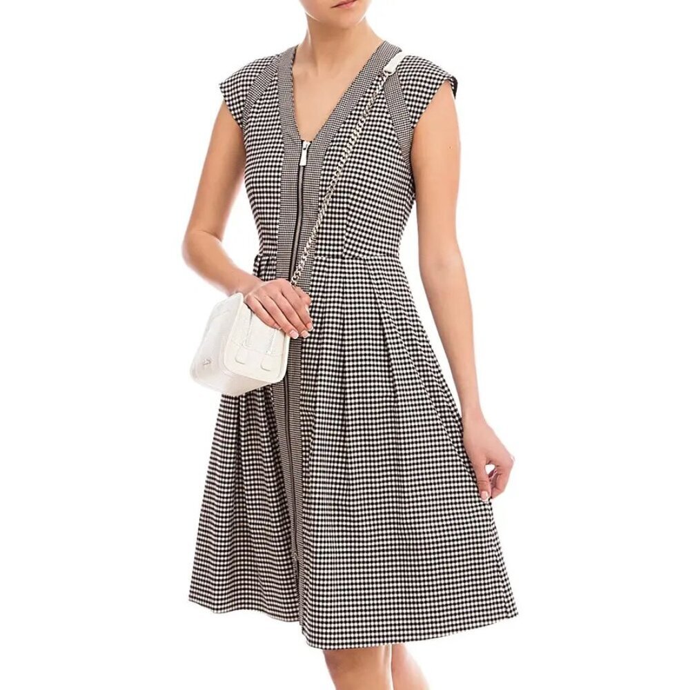 MARELLA Black and White Checkered Midi Dress